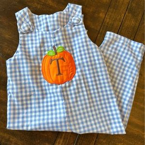 NWT toddler boy size 2T monogrammed pumpkin overalls